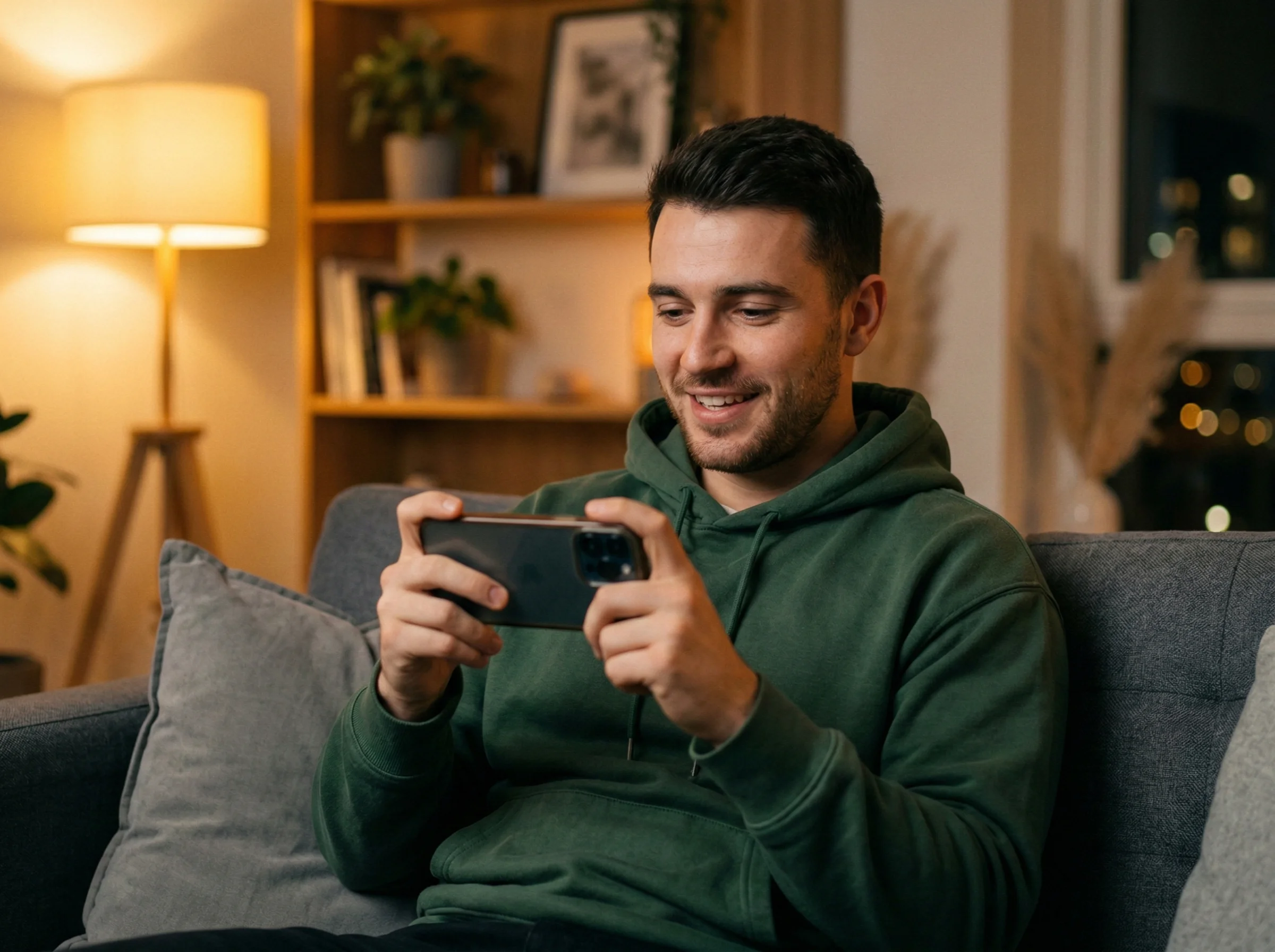 Telefondan spor maçı izleyen kişi